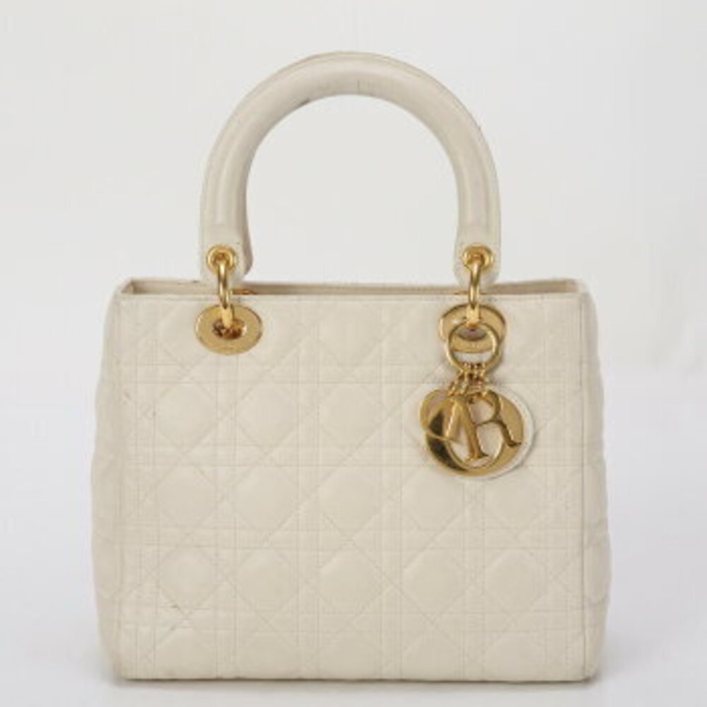 Christian Dior Cannage Lady Handbag Tote Top Handle Shoulder Bag